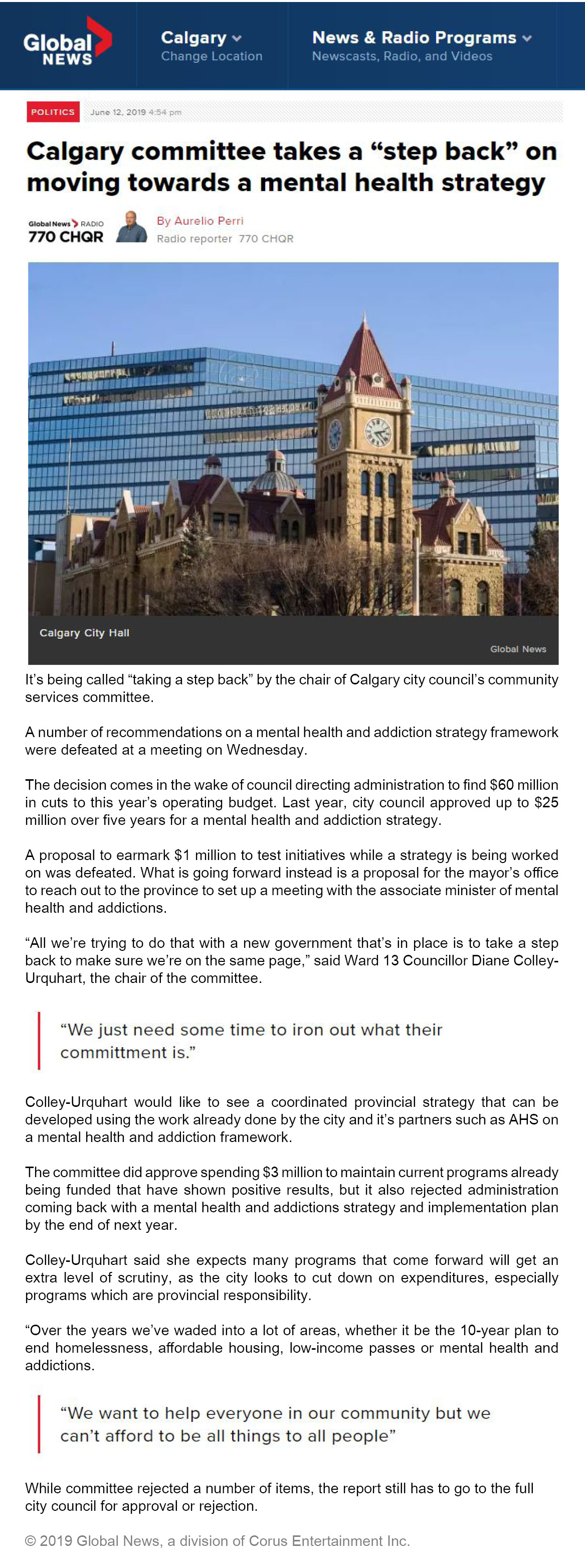 Calgary committee takes a "step back" on moving towards a mental health strategy